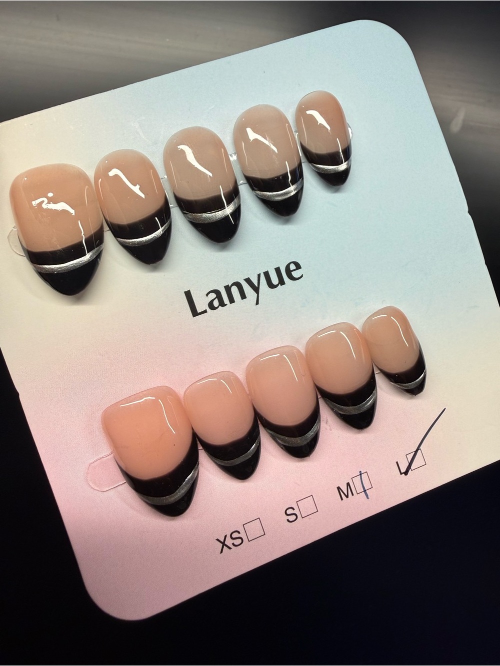 Black Tip Nude Press-On Nail Set - Large